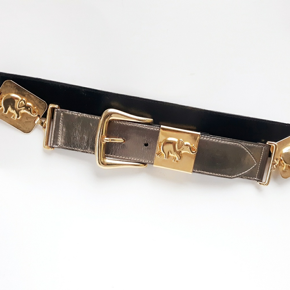 Spanish Leather w/ Metallic gold & bronze tones elephant Belt size Small